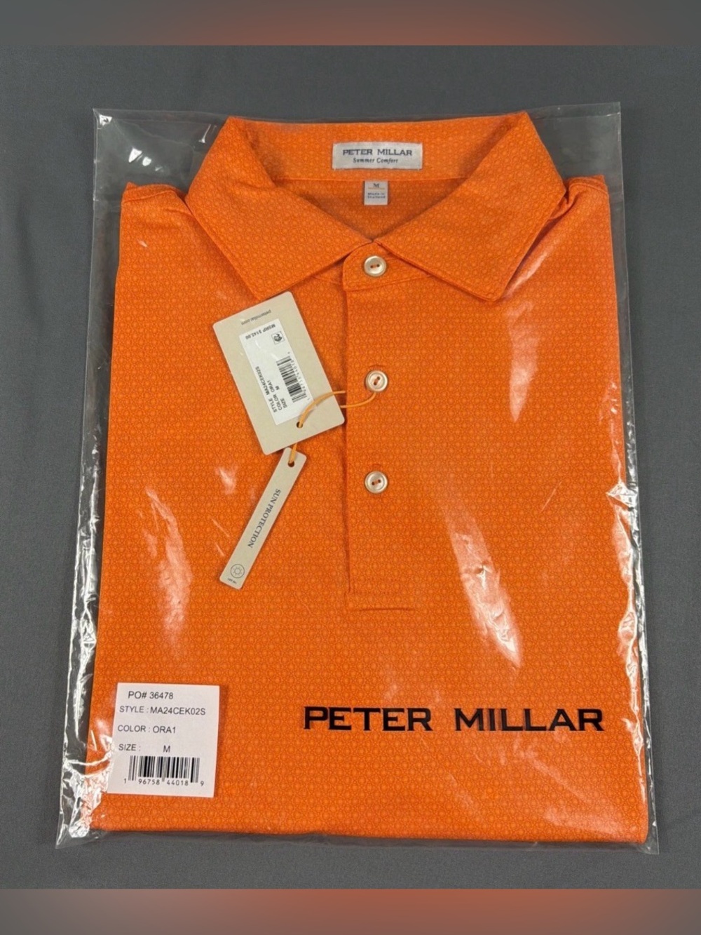Peter Millar Golf Shirt Polo CS Summer Comfort Printed Medium Orange MSRP $145